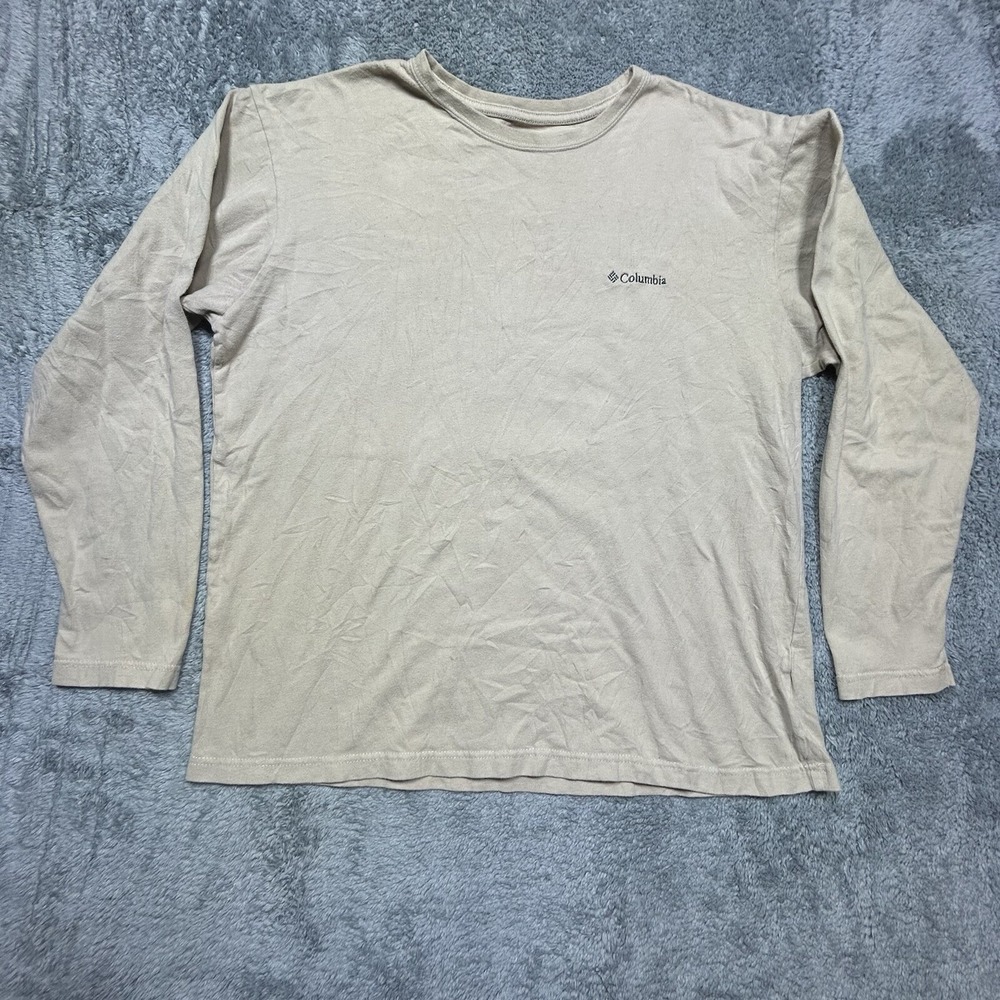 Columbia Crew Neck T-Shirt Men XL Beige Long‎ Sleeve Cotton Outdoor *SPOTS